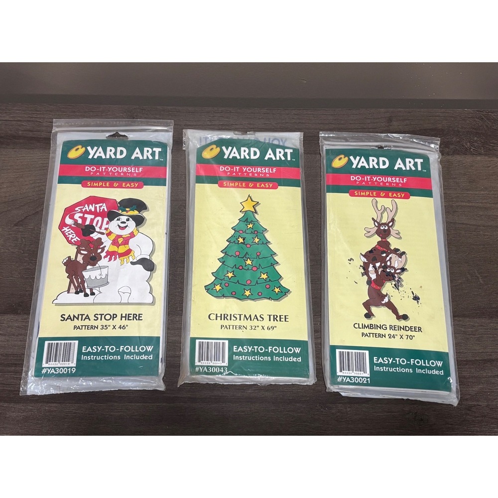 Vintage Lot of 3 Yard Art DIY Christmas Patterns Santa Tree Reindeer